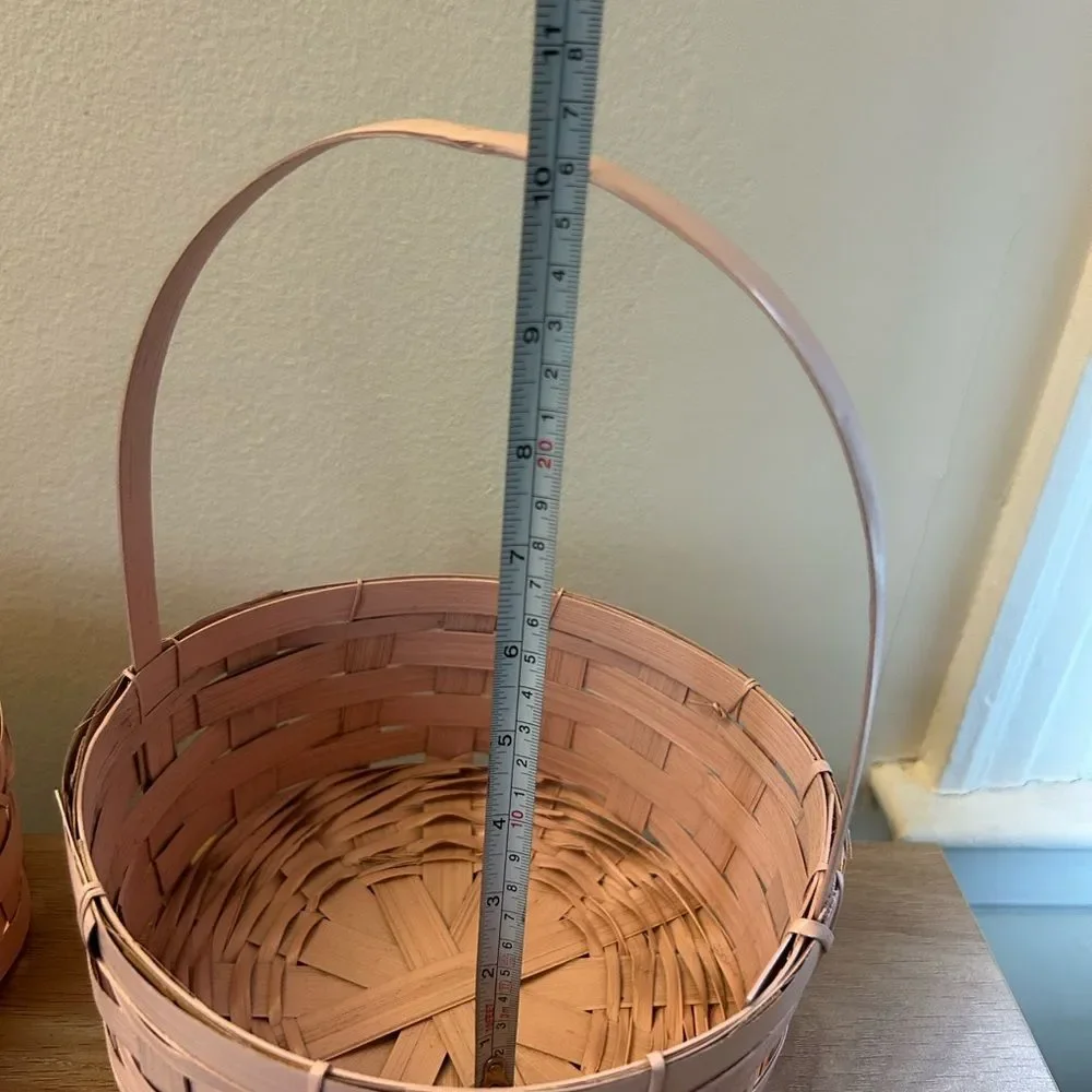 Set of 3 Pink Woven Picnic Baskets with Handles